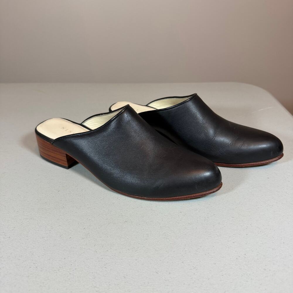 Nisolo Mariella Mule Womens 7 Smooth Black Leather Classic Round Toe Block Heel